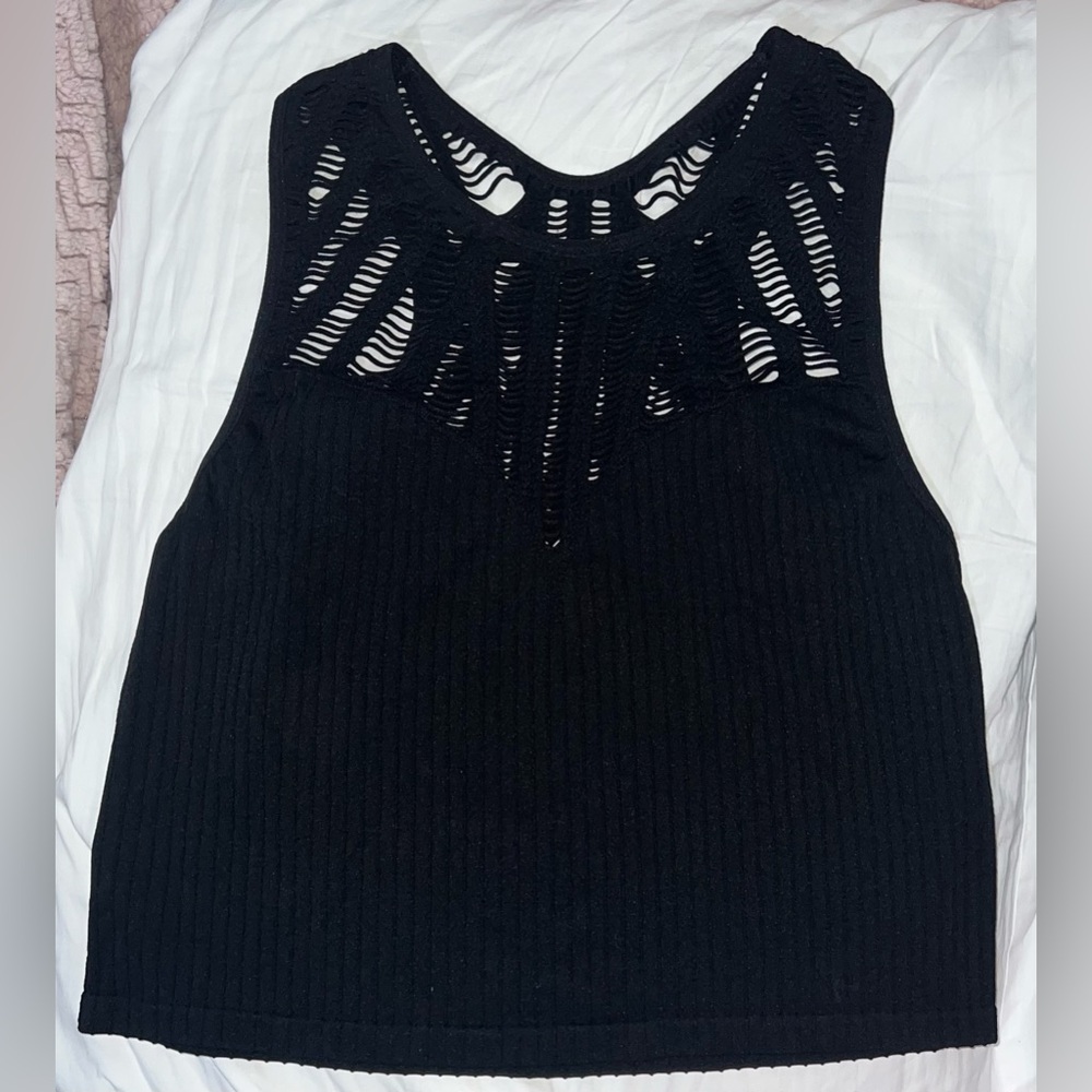 Express One Eleven Sexy Stretchy Black Cut Out Crop Top